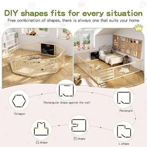 Parc pour bébé modulaire extensible et pliable en bois avec verrouillage enfant, aire de jeu DIY pour tout-petits - Product Image 3