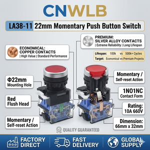 Self-duplex Type, 1NO 1NC 12V 24V 220V 380V <strong>Push</strong> <strong>Button</strong> Switch 22mm Flat Head Control with LED Momentary Reset IP67 <strong>Waterproof</strong> - Product Image 2