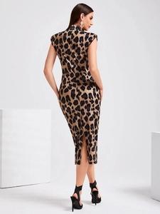 Envío Directo <span class=keywords><strong>vestido</strong></span> de verano estampado de leopardo hombrera Split otro Sexy Bodycon <span class=keywords><strong>vestido</strong></span> de mujer - Product Image 2