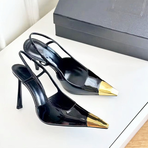 Chaussures Femme 2025 Noires de Style Italien, Sandales Sexy à Bout Ouvert, Bride Arrière, Élégantes, Capuchon Métallique - Product Image 1