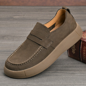 Albion Loafers Genuine Leather <b>Round</b> Toe Slip-On <b>Cushioned</b> Office Career Men's Dress Shoes - Product Image 3