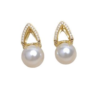 Accessoires de fabrication de bijoux en argent S925, boucles d'oreilles de style simple européen et américain, version coréenne pour femmes, 8-9 perles, porte-perles creux - Product Image 5