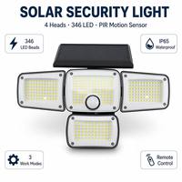 Lampe solaire à détecteur de mouvement 346 LED 1200LM, super lumineuse, multi-têtes, lampe murale de sécurité, étanche IP65, pour extérieur, pour chemin