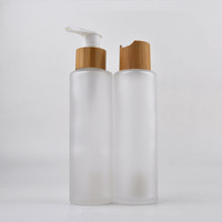Soins de la peau, flacon en verre transparent givré avec bouchon en bambou pour lotion, tonique, emballage cosmétique, 30 ml, 50 ml, 100 ml, 120 ml, 150 ml