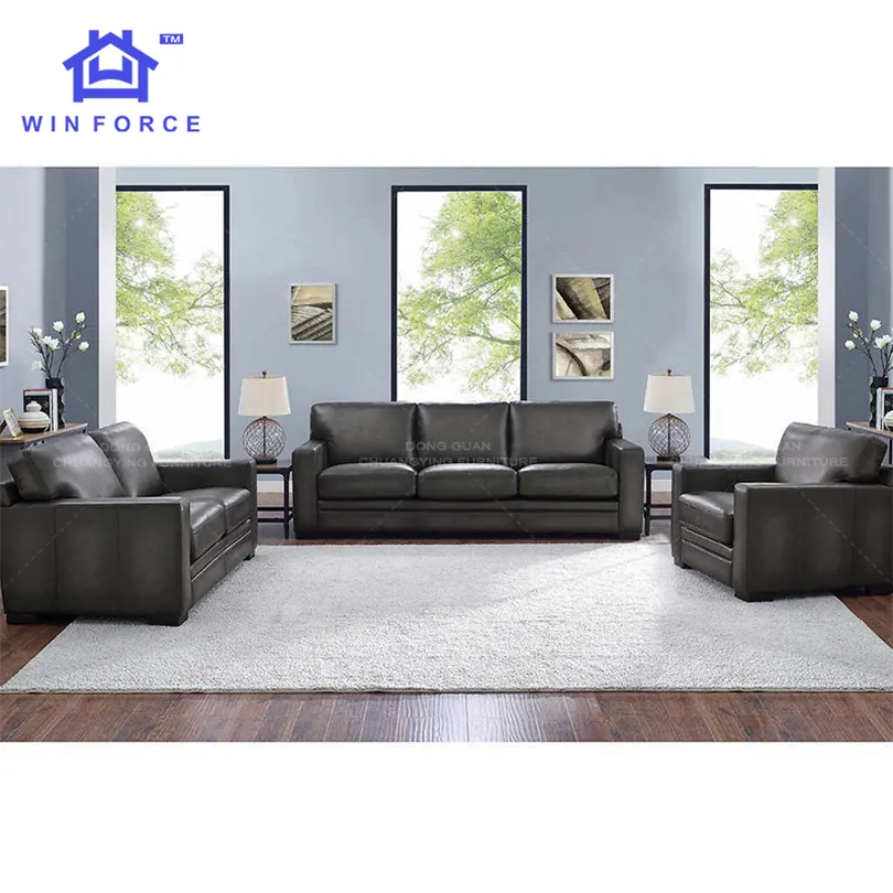 Winforce grosir Set Sofa ruang tamu gaya mewah furnitur desain Morden Set Sofa santai kulit asli