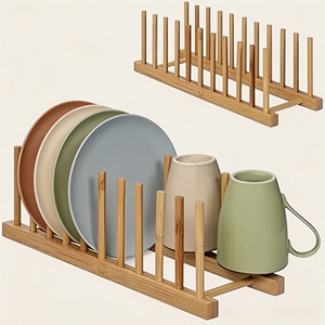 Escurridor de Platos Ecológico, Simple, de Bambú, Portátil, Ahorra Espacio, para Tazones, Tazas y Platos - Product Image 1