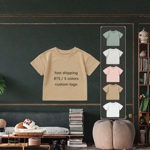 เสื้อเจอร์ซีย์ผ้าฝ้ายออร์แกนิกของ100% เสื้อยืดเด็กแขนสั้นแบบถักธรรมดาลำลองสีพื้นสำหรับฤดูร้อน - Product Image 3