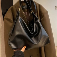 Tas Tote Kulit PU Lembut Wanita Model Sederhana Selempang Santai Kapasitas Besar Warna Polos Grosir