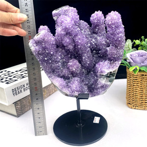 <span class=keywords><strong>Rare</strong></span> grappe d'améthyste naturelle Reiki pierre de guérison géode d'améthyste avec socle en métal pour la décoration - Product Image 1