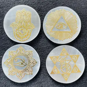 New Product Crystal Hand Carved Chakra Selenite Wafer Slice Selenite Charging Plate