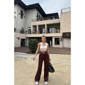 เสื้อฮู้ดดี้และเสื้อสเวตเชิ้ตสีน้ำตาลสำหรับผู้หญิง กางเกงวอร์มใส่สบาย - Product Image 3