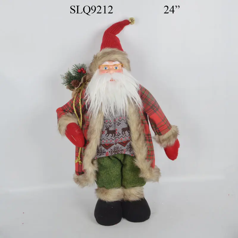 large size navidad christmas standing real face santa claus doll with gift bag christmas home decoration figurine