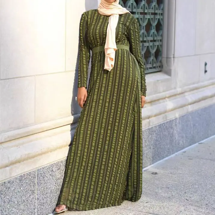 New Solid Color Elegant Stretch Polyester Muslim Dress Islamic Long Sleeves Winter Abaya Women Inner Bodycon Dress