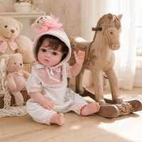 Poupée Reborn de 20 pouces entièrement en vinyle, bonnet à carreaux roses, empreinte de patte d'ours en peluche, poupée nouveau-né pour jeu d'imitation