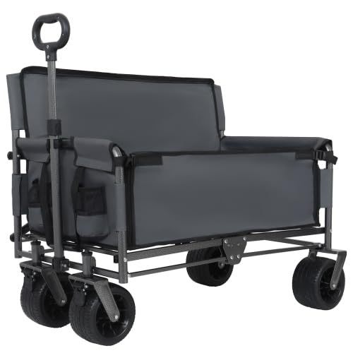 2-in-1 Utility Folding Wagon Carts Foldable Kid Trolley Cart With Canopy and Storage Bag Beach Buggy
