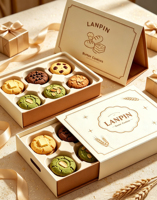 Boîte cadeau à tiroir coulissant personnalisée avec logo, couvercle imprimé vintage, insert prédécoupé de qualité alimentaire pour biscuits et emballages cadeaux alimentaires