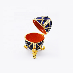 Joyero de huevo ruso estilo Faberge, caja de joyería esmaltada a mano feliz día de Pascua - Product Image 4