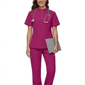 Factory Direct Wholesale OEM <b>Scrubs</b> Unisex Cotton Polyester Woven Zip Front Top Flare Pant Stretch Nursing <b>Scrubs</b> <b>Set</b> Uniform - Product Image 5