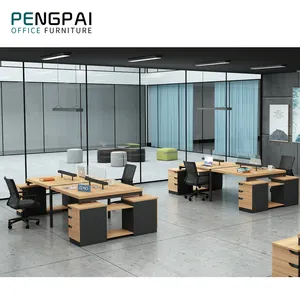 PENGPAI 나무 분배기 4 사람 사무실 테이블 인체 공학적 컴퓨터 칸막이 워크 스테이션 책상 금속 다리