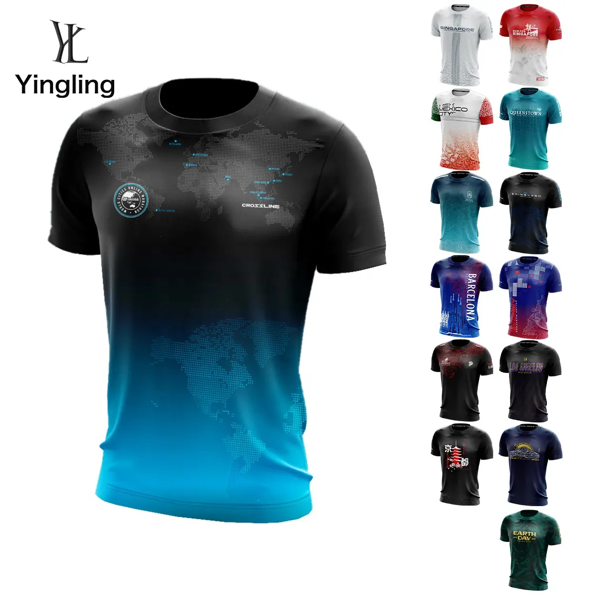 Yingling-t-shirt Marathon Sublimation OEM, produit personnalisé, en Fiber, Jersey coloré, pour la course,