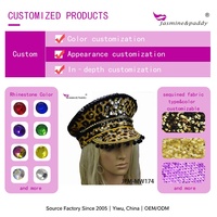 Chapeau de Capitaine à Paillettes Imprimé Léopard avec Strass pour Enterrement de Vie de Jeune Fille, Festival Burning Man, Fait Main, Style Punk Rave Coachella, Vente Directe Usine