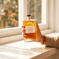 Bouteille en verre carrée transparente pour vin, whisky et Baijiu, avec bouchon en liège, vente en gros
