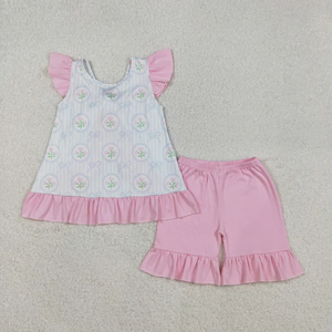 Conjuntos de Ropa para Niñas, Boutique Infantil, Top con Volantes y Flores, Pantalones Cortos - Product Image 4