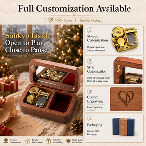 Boîte à <span class=keywords><strong>musique</strong></span> en bois de noyer avec mouvement Sankyo, couvercle miroir, plateaux en velours, manivelle manuelle, 18 sons, boîte cadeau, vente en gros OEM - Product Image 2