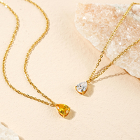 Collier Pendentif Goutte d'Eau Plaqué Or en Acier Inoxydable Zircon, Bijou Cadeau Pierre de Naissance pour Femme