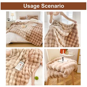 Sang Trọng Bong Bóng Minky Fluffy Mềm Trang Trí Chăn Siêu Thoải Mái Thỏ Giả Lông Ném Chăn Cho Sofa Giường Văn Phòng - Product Image 5
