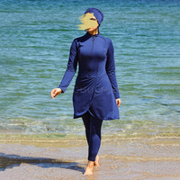 Nouvelle Tendance Burkini Modeste Personnalisé Femme Couleur Unie Séchage Rapide Non Transparent Ensemble Maillot de Bain