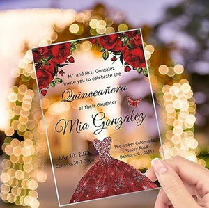 Invitation de <span class=keywords><strong>mariage</strong></span> transparente acrylique de luxe Senior <span class=keywords><strong>robe</strong></span> <span class=keywords><strong>rouge</strong></span> pour fête d'anniversaire adulte - Product Image 5