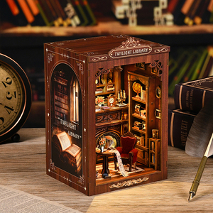 Miniatura <span class=keywords><strong>de</strong></span> Juguete para Armar, Rincón <span class=keywords><strong>de</strong></span> Lectura <span class=keywords><strong>de</strong></span> la Biblioteca <span class=keywords><strong>de</strong></span> Crepúsculo, Rompecabezas 3D <span class=keywords><strong>de</strong></span> Madera con Reloj <span class=keywords><strong>de</strong></span> Pie y Decoración Floral - Product Image 2