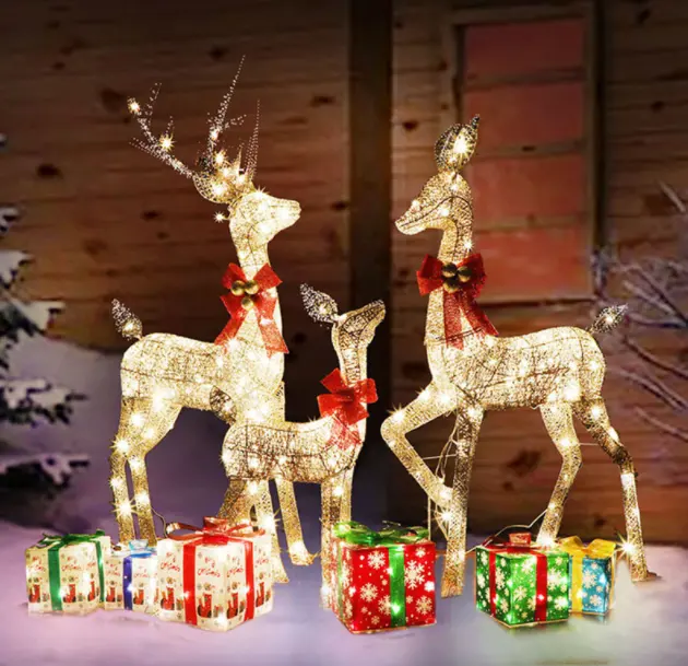 スチール製の手作りLedライトクリスマスメタル鹿彫刻LEDライトクリスマス鹿像クリスマスデコレーションショップ用
