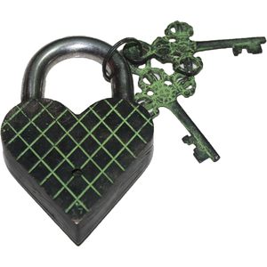 Parijat Handicraft Heart Padlock With 2 <b>Keys</b> Brass Love Birds Engraved Antique Style Door <b>Lock</b> Single Lever Mechanism - Product Image 3