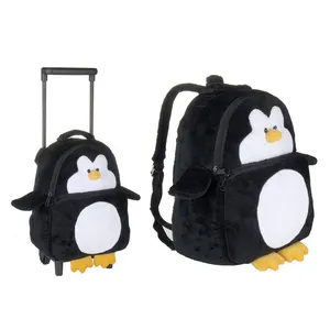 Sac d'école 2 en 1 pour enfants Pingouin Singe Licorne Jouet en peluche Animal Sac à dos à roulettes avec roulettes