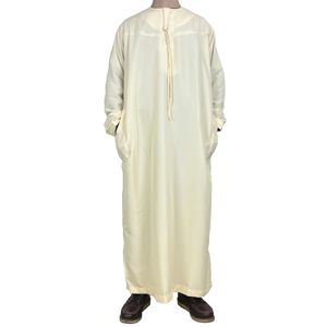 Jalabiya Árabe Islámica Marroquí Catarí Blanca, Diseño Kurta Pajama, Ropa Masculina, Jeans Negros, Thobe Musulmán para Hombre - Product Image 3