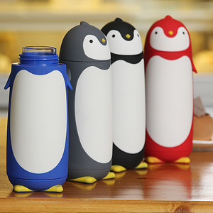 Botella de agua de vidrio de pingüino tonto de estudiante lindo de dibujos animados creativos de alta calidad aislamiento de doble capa tapa atornillada microondas - Product Image 1