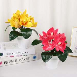 Nouvelle Plante Artificielle Orchidée Cymbidium en Pot 23x25cm, Décoration de Mariage Réaliste, Verdure - Product Image 2