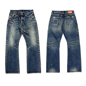 Custom High Quality Selvedge Denim <b>Jeans</b> Whiskers Micro-flared Y2k <b>Jeans</b> Vintage Stonewashed Distressed Men's Casual <b>Jeans</b> - Product Image 1