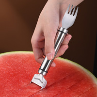Fabrieksuitlaat Zomer Multifunctionele 2in1watermeloen Fruitmes Roestvrijstalen Vork Watermeloensnijder