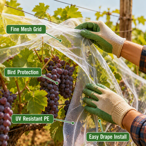 <span class=keywords><strong>Filet</strong></span> <span class=keywords><strong>anti</strong></span>-<span class=keywords><strong>oiseaux</strong></span> en PE pour jardin, protection UV, couverture réutilisable pour arbres fruitiers et légumes, maille robuste - Product Image 3