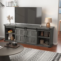 Mueble de TV de Madera Estilo Rústico con Gran Espacio de Almacenamiento para TV de 75 Pulgadas, Centro de Entretenimiento Moderno con Puertas Corredizas Tipo Granero