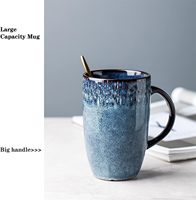 Tasse à café en porcelaine extra large de 21 oz avec une grande poignée Tasse à thé et à café jumbo avec cuillère et couvercle en bois