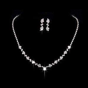 Juegos de Joyería de Moda para Dama de Honor y Novia Bañados en Plata con Collar de Cristal y Pendientes para Boda - Product Image 1