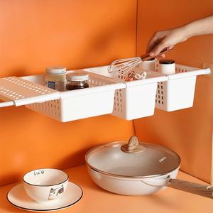 Double Layer Wall Mounted Cabinet Organizer Storage Rack For Kitchen <b>Sink</b> Pots Utensils Drain Rectangular Retractable Movable - Product Image 3
