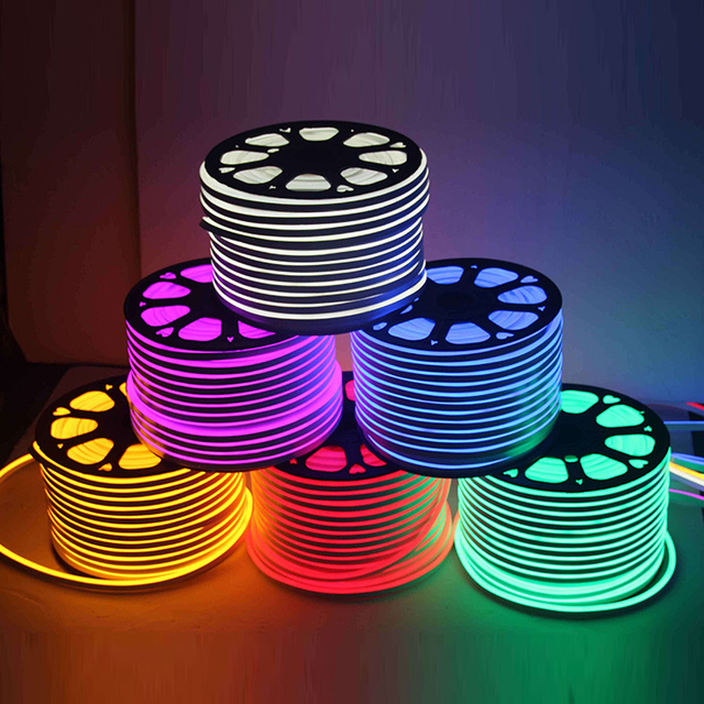 High Efficiency SMD2835 Rainbow RGB 220V Outdoor IP65 Waterproof Led Flex Neon Rope Light
