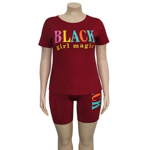 Conjunto de dos piezas de talla grande para <span class=keywords><strong>mujer</strong></span>, chándales con estampado de letras, traje de <span class=keywords><strong>chándal</strong></span> a juego, camisa mágica para chica negra, pantalones cortos de motorista - Product Image 5