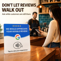 Carte d'évaluation Google personnalisable entièrement en acrylique, 120x120 millimètres, 2 millimètres d'épaisseur, autocollante.