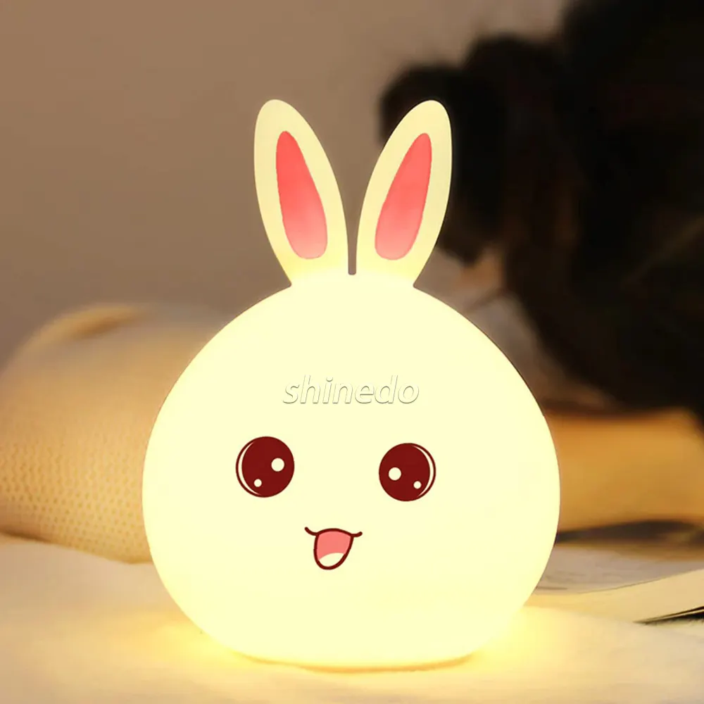 Rabbit silicone touch Sensor Color changing Breathing LED Night Light Rabbit Color Silicone Light Creative Mini LED Pet Sleeping